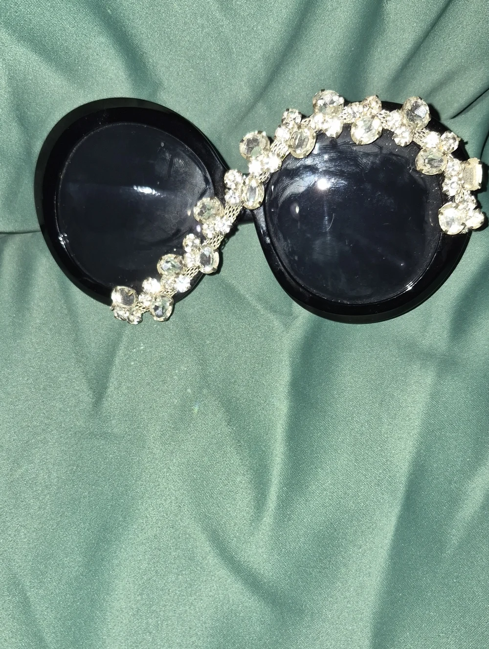 Black Crystal-Embellished Round Sunglasses